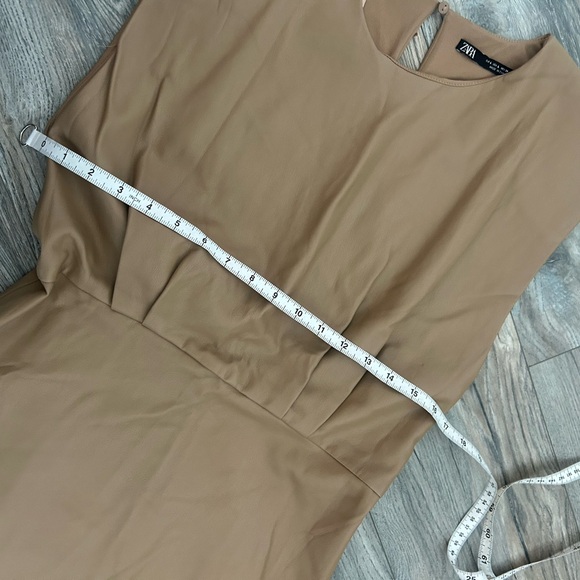 Zara faux leather camel color beige mini dress size large - Picture 3 of 5